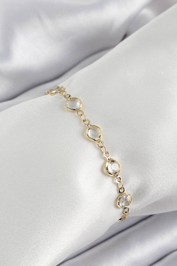 Brass Gold Color Zircon Stone Women's Bracelet - Brand: Ebijuteri - Women's Clothing Wholesale - Globality Store