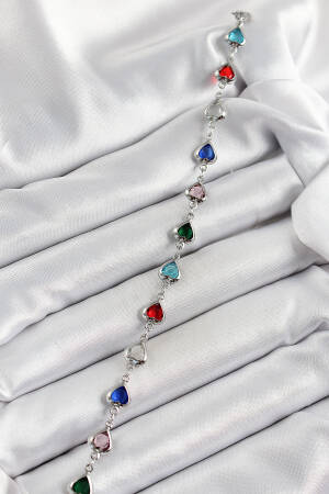 Brass Silver Color Mixed Color Heart Zircon Stone Women's Bracelet - Brand: Ebijuteri - Women's Clothing Wholesale - Globality Store
