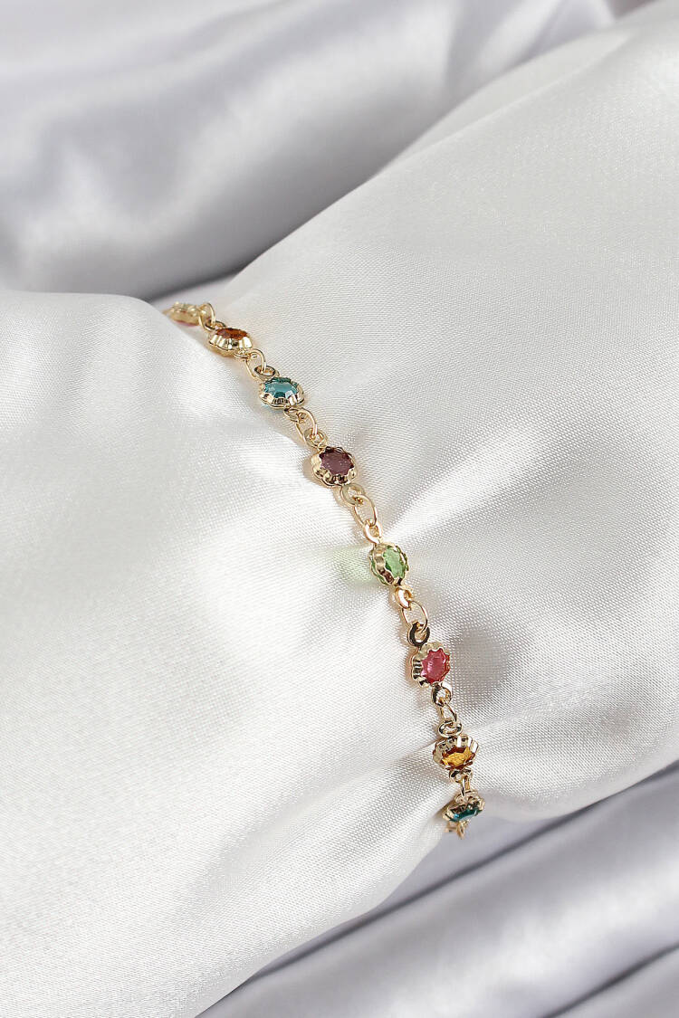 Brass Gold Color Mixed Color Zircon Stone Women's Bracelet - Brand: Ebijuteri - Women's Clothing Wholesale - Globality Store