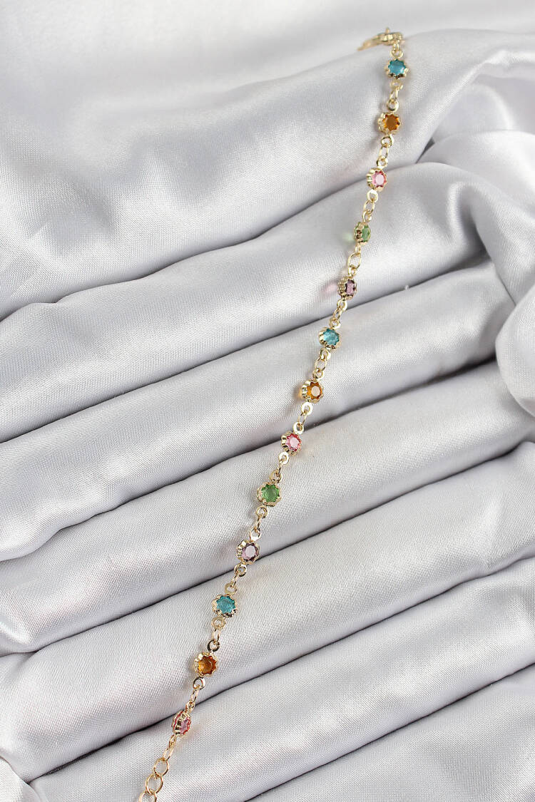Brass Gold Color Mixed Color Zircon Stone Women's Bracelet