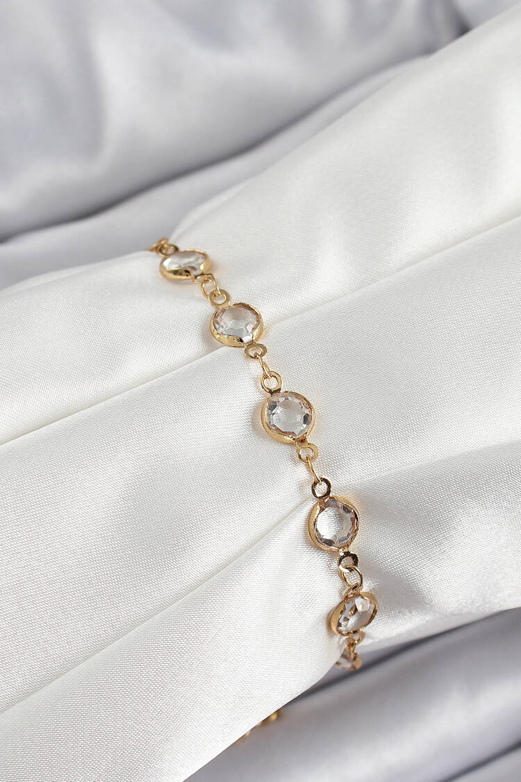Brass Gold Color Zircon Stone Women's Bracelet - Brand: Ebijuteri - Women's Clothing Wholesale - Globality Store