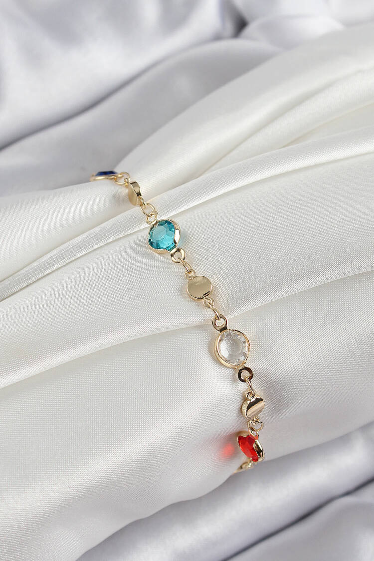 Brass Mixed Color Zircon Stone Gold Color Women's Bracelet - Brand: Ebijuteri - Women's Clothing Wholesale - Globality Store