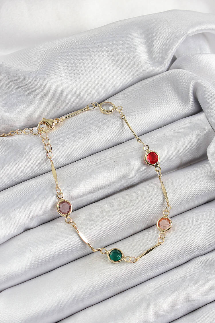 Brass Assorted Model Gold Color Zircon Stone Women's Bracelet - Brand: Ebijuteri - Women's Clothing Wholesale - Globality Store