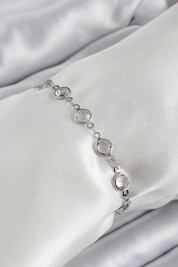 Brass Silver Color Zircon Stone Bracelet - Brand: Ebijuteri - Women's Clothing Wholesale - Globality Store