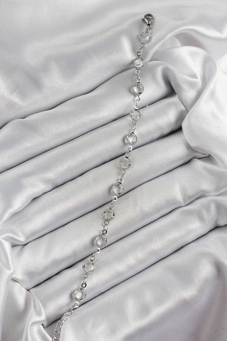 Brass Silver Color Zircon Stone Bracelet