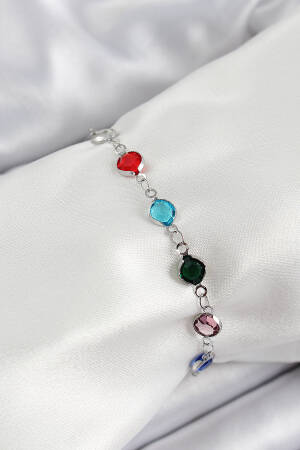 Brass Silver Color Mixed Color Zircon Stone Women's Bracelet - Brand: Ebijuteri - Women's Clothing Wholesale - Globality Store