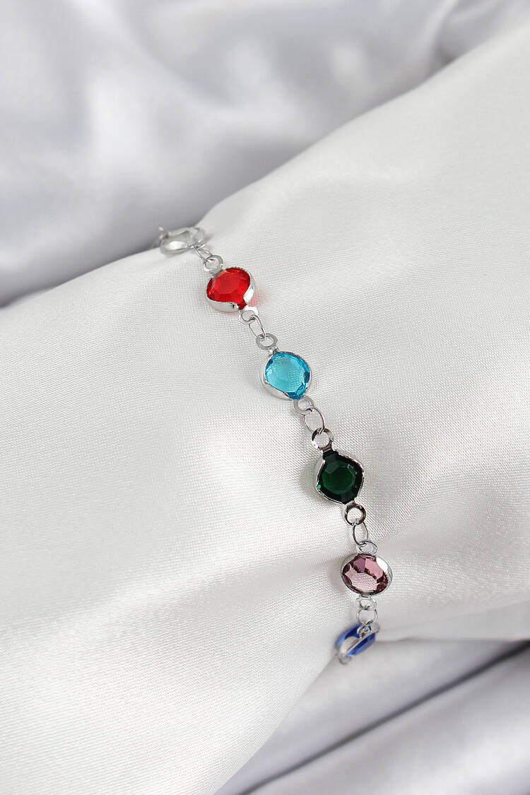 Brass Silver Color Mixed Color Zircon Stone Women's Bracelet - Brand: Ebijuteri - Women's Clothing Wholesale - Globality Store