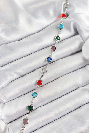 Brass Silver Color Mixed Color Zircon Stone Women's Bracelet - Brand: Ebijuteri - Women's Clothing Wholesale - Globality Store