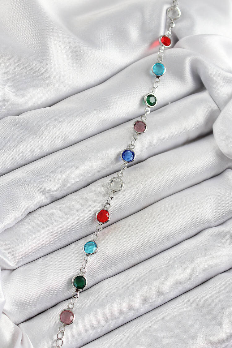 Brass Silver Color Mixed Color Zircon Stone Women's Bracelet