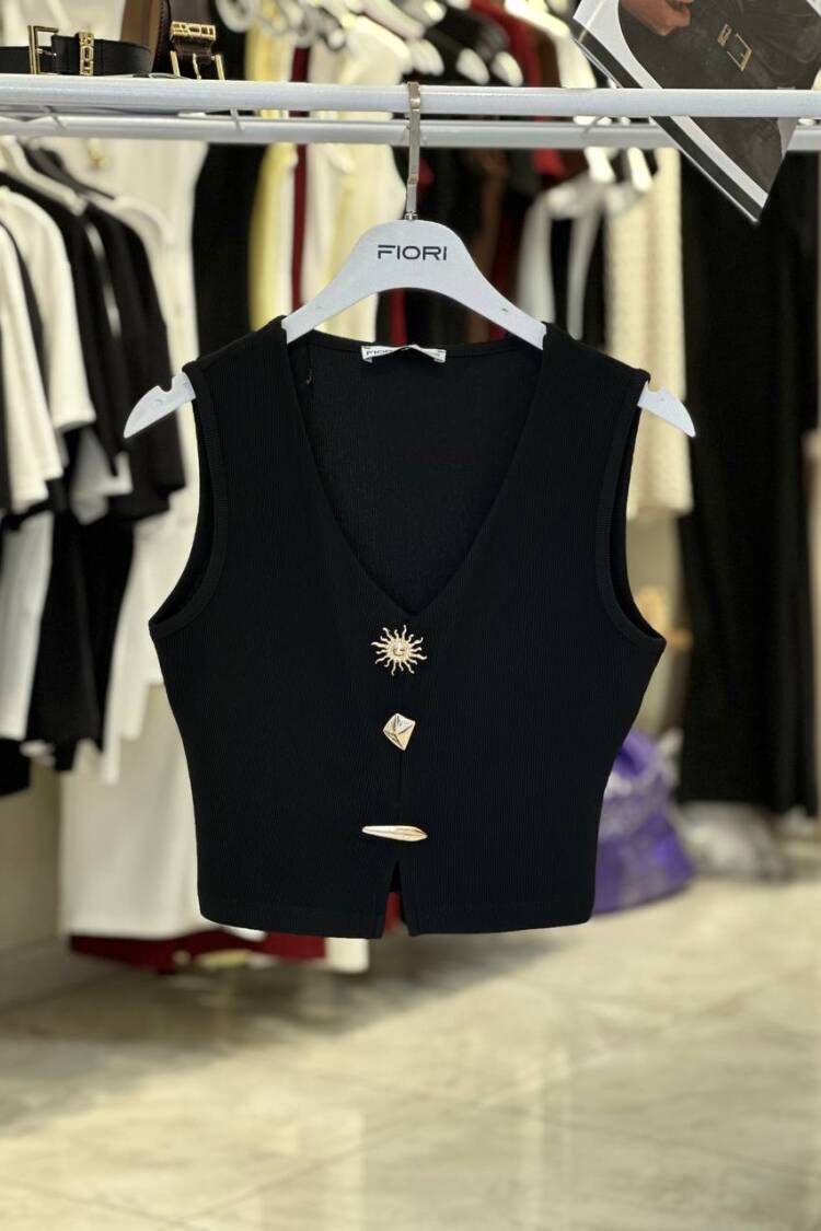 Black Crop Top Slim Fit V-Neck Cap Sleeve - Brand: Fiori - Women's Clothing Wholesale - Globality Store