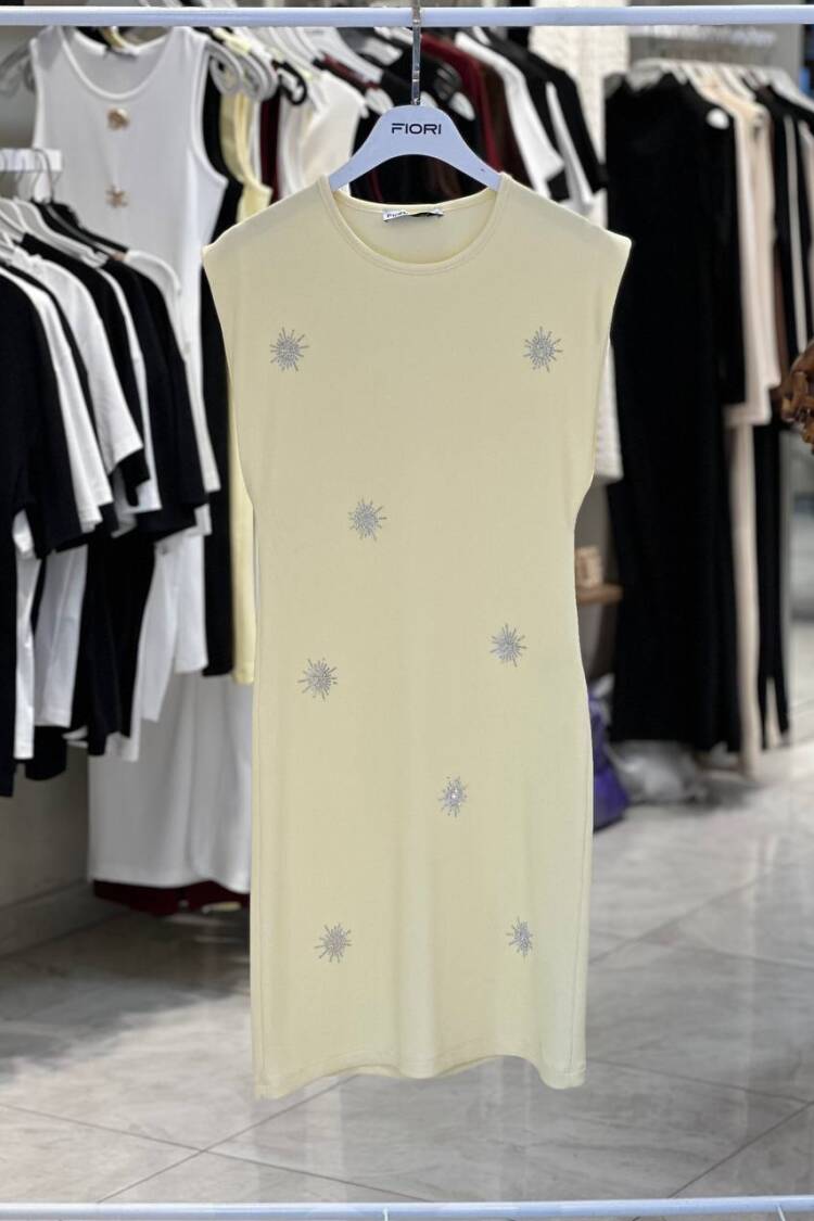 Beige Sequined Shift Dress With Cap Sleeves - Brand: Fiori - Women's Clothing Wholesale - Globality Store