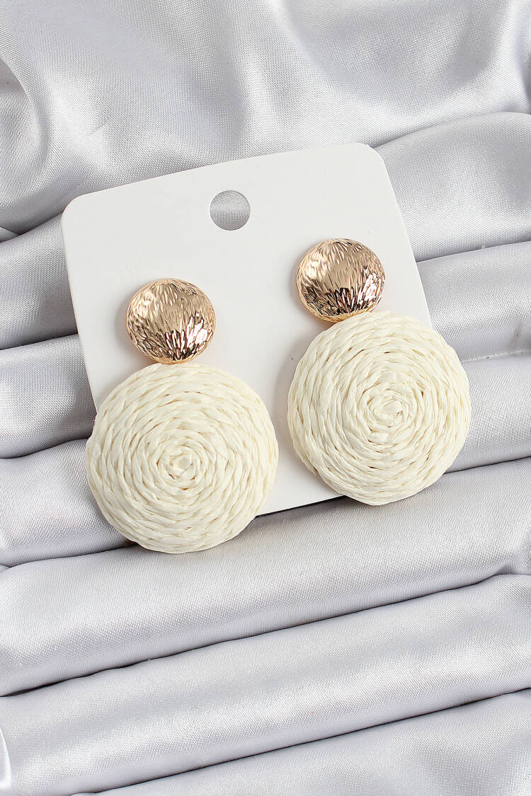 Cream Circle Figured Wire Mesh Pattern Gold Color Women Earrings - Brand: Ebijuteri - Women's Clothing Wholesale - Globality Store
