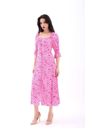 Fit And Flare Dress With Ruffle 3/4 Sleeves - Brand: Fame - Women's Clothing Wholesale - Globality Store