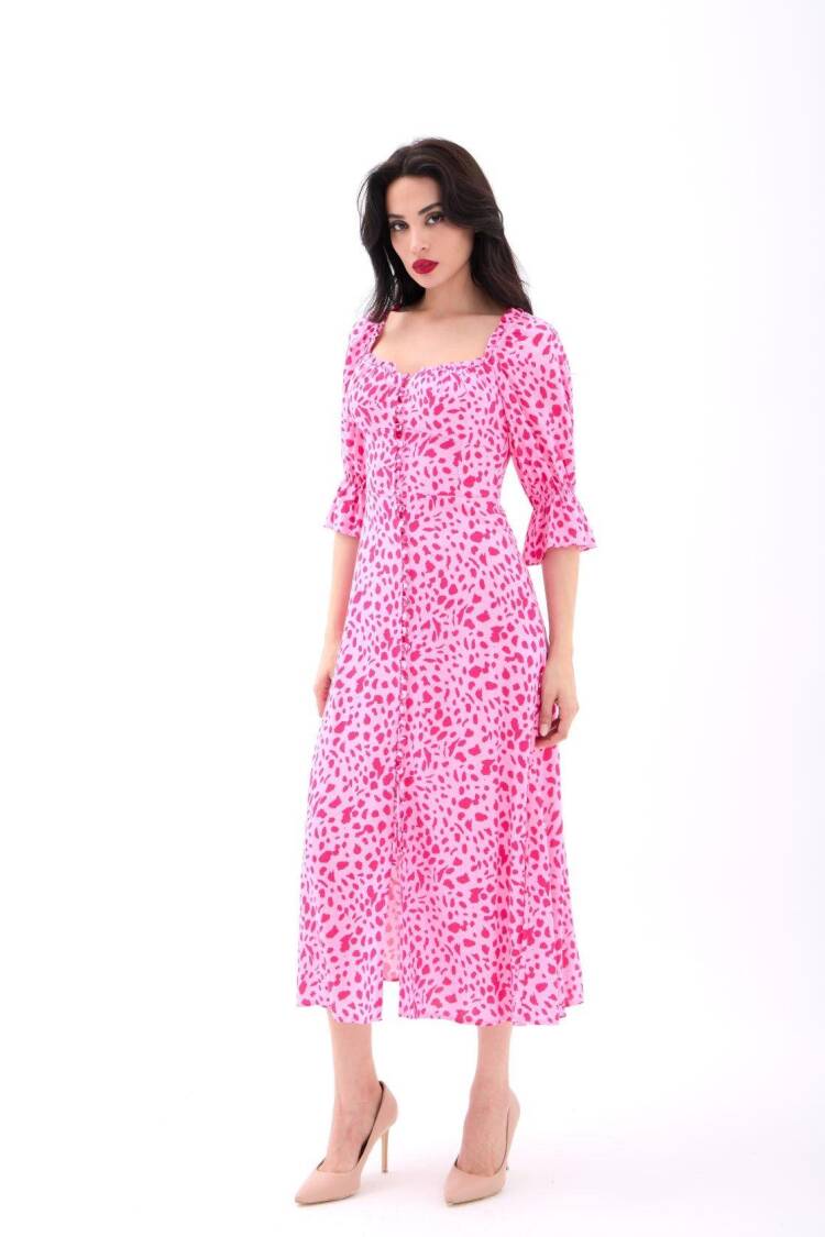 Fit And Flare Dress With Ruffle 3/4 Sleeves - Brand: Fame - Women's Clothing Wholesale - Globality Store
