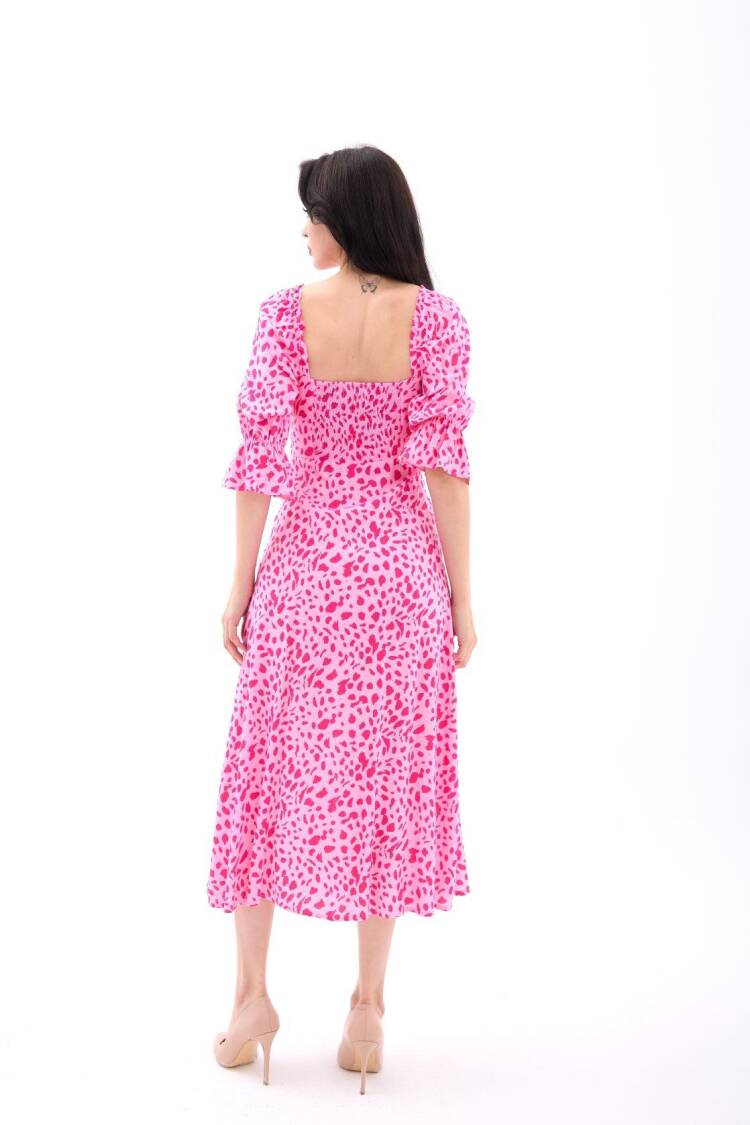 Fit And Flare Dress With Ruffle 3/4 Sleeves