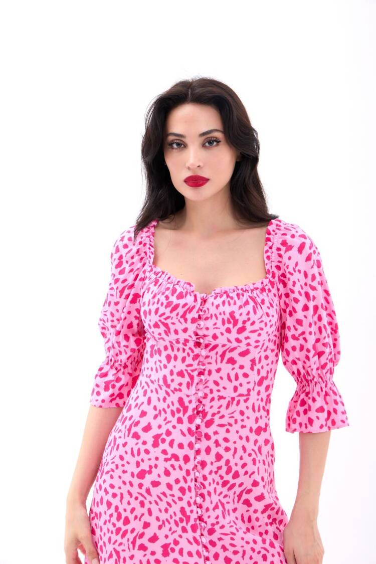 Fit And Flare Dress With Ruffle 3/4 Sleeves