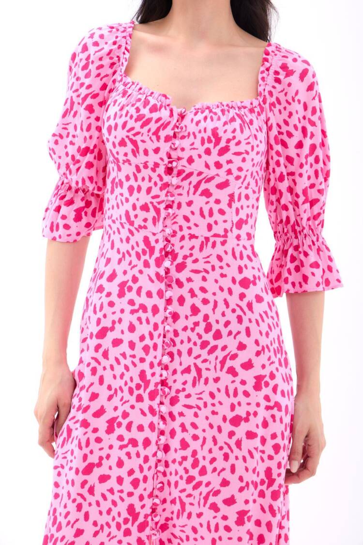 Fit And Flare Dress With Ruffle 3/4 Sleeves