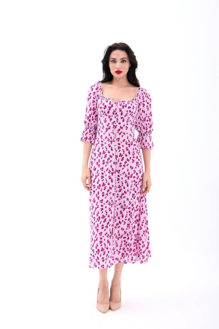 Fit And Flare Dress With Leopard Print - Brand: Fame - Women's Clothing Wholesale - Globality Store
