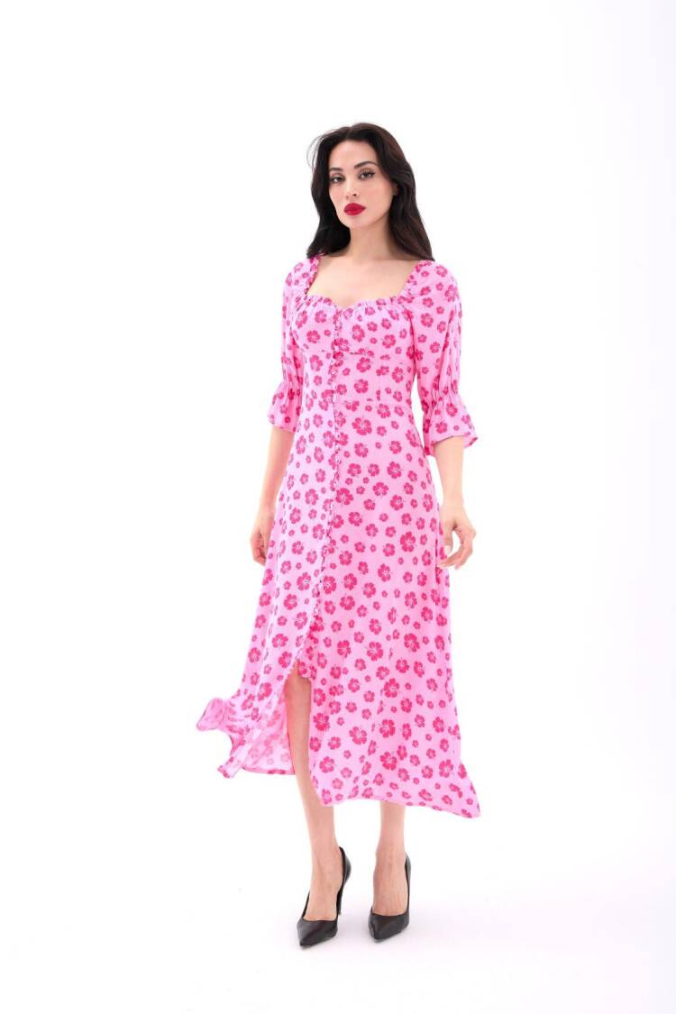 Floral Wrap Dress With Ruffle Sleeves