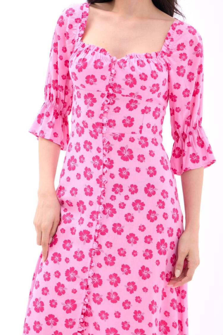 Floral Wrap Dress With Ruffle Sleeves