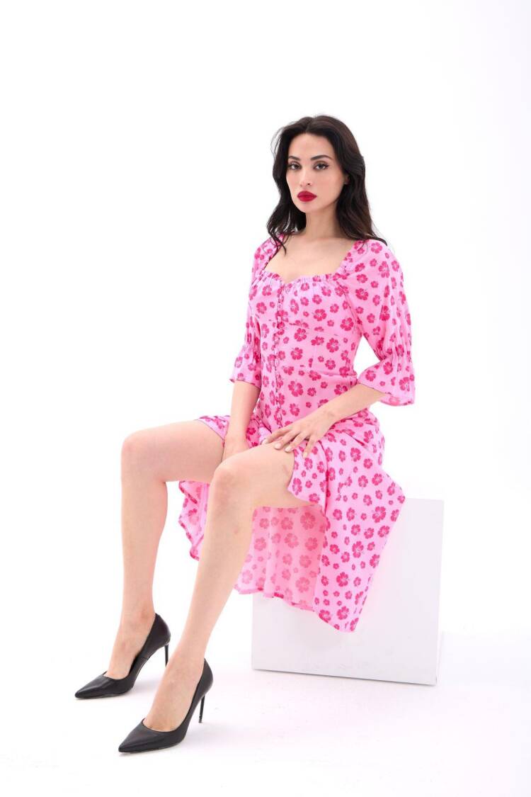 Floral Wrap Dress With Ruffle Sleeves