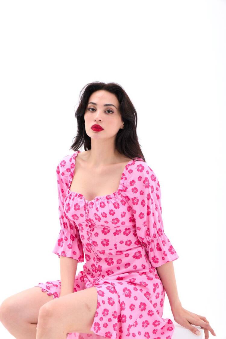 Floral Wrap Dress With Ruffle Sleeves