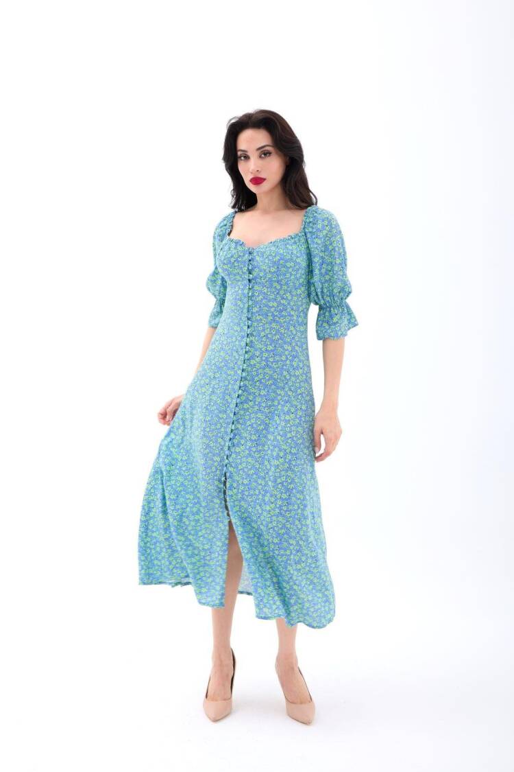 Fit And Flare Dress With Floral Ruffle Sleeves - Brand: Fame - Women's Clothing Wholesale - Globality Store