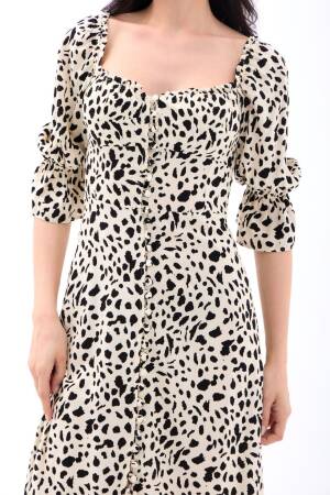 Beige Wrap Dress With Animal Print & Ruffle Sleeves - Brand: Fame - Women's Clothing Wholesale - Globality Store