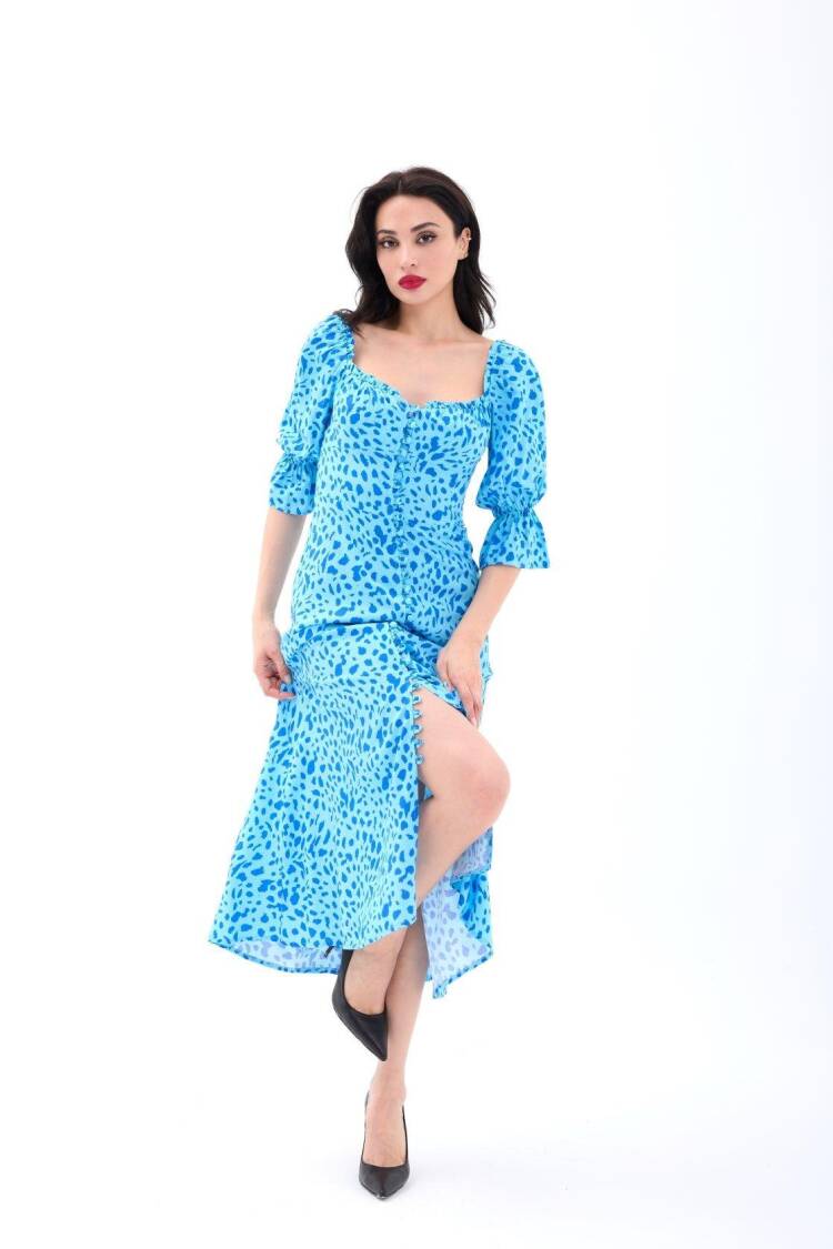 Fit And Flare Dress With Ruffle 3/4 Sleeves - Brand: Fame - Women's Clothing Wholesale - Globality Store