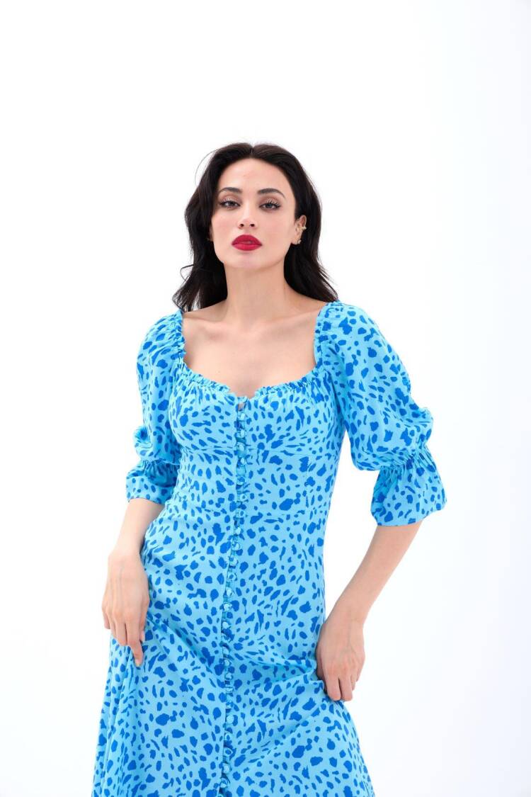 Fit And Flare Dress With Ruffle 3/4 Sleeves