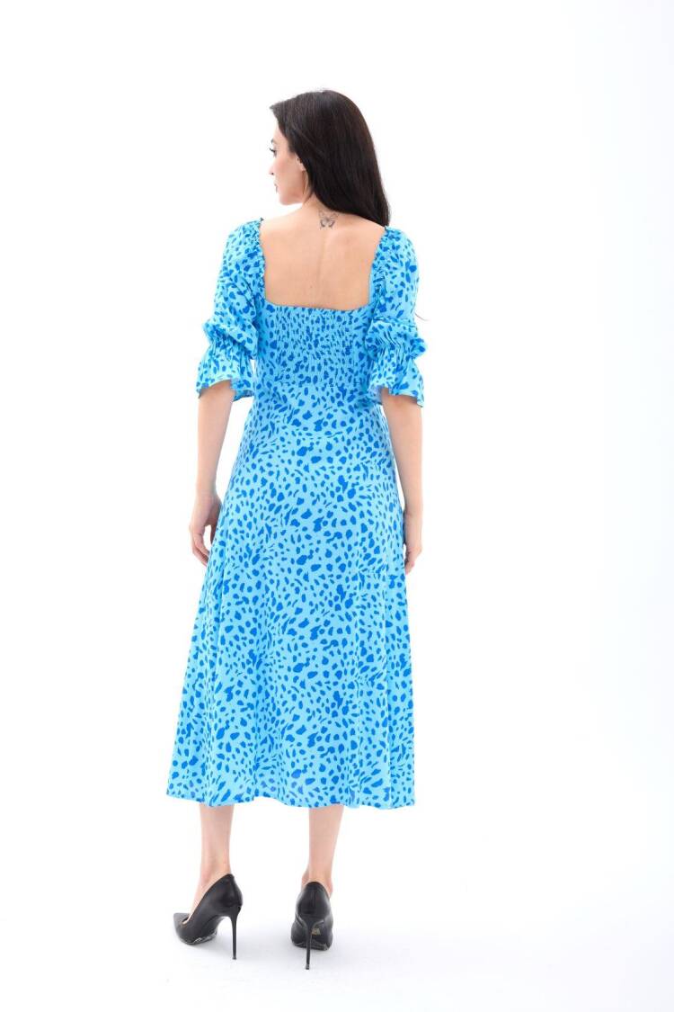 Fit And Flare Dress With Ruffle 3/4 Sleeves