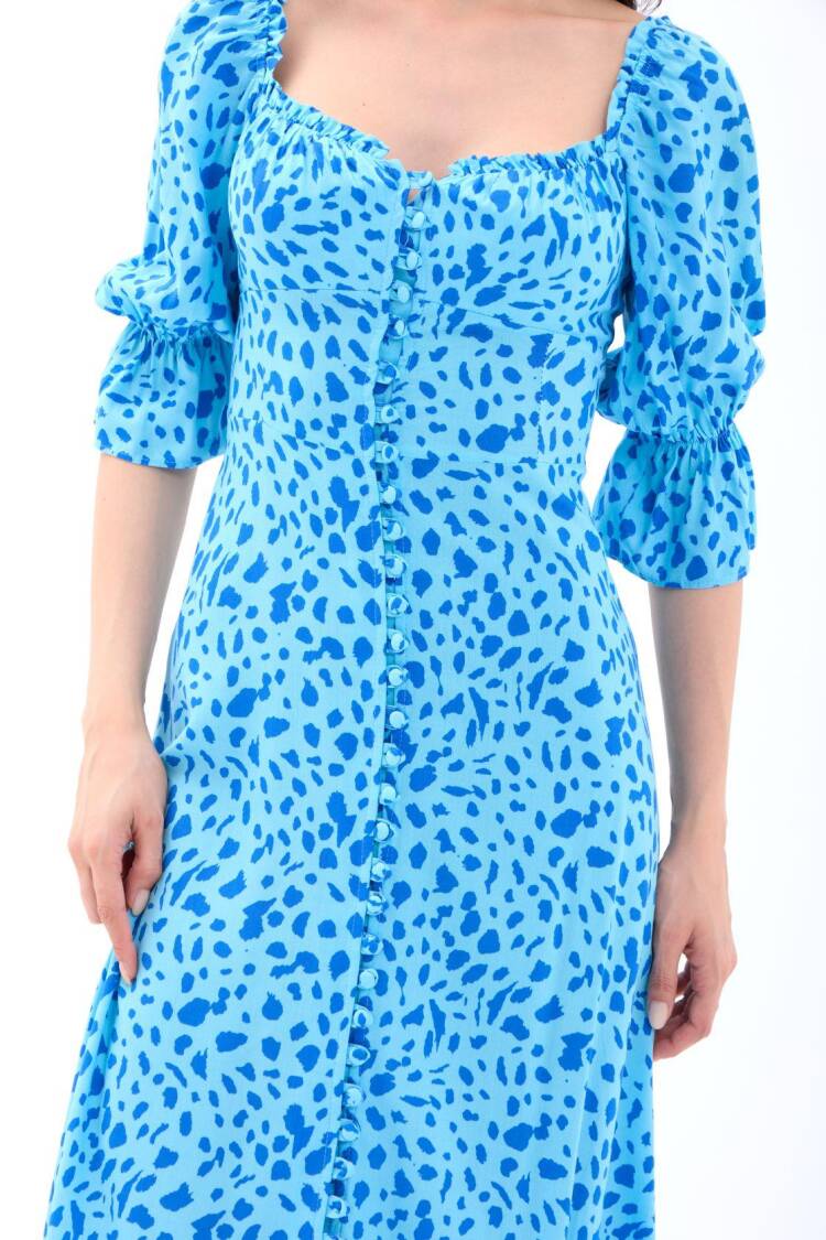 Fit And Flare Dress With Ruffle 3/4 Sleeves