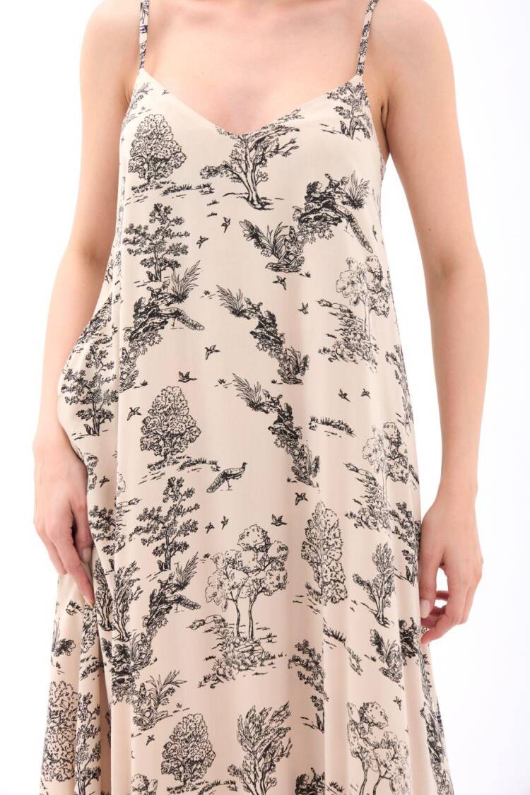 Beige Elegant Slip Midi Dress With V-Neck