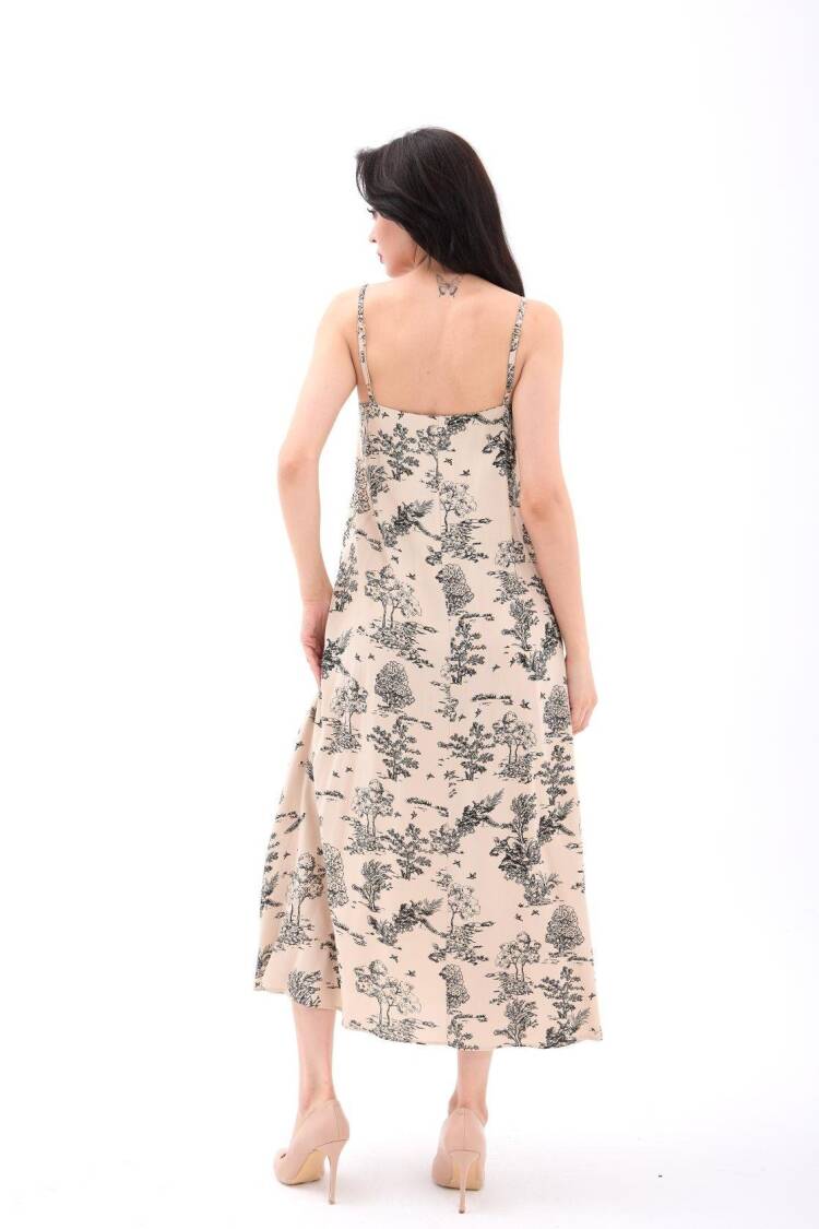 Beige Elegant Slip Midi Dress With V-Neck