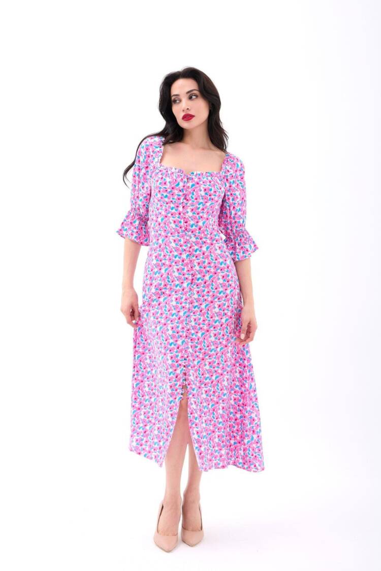 Fit And Flare Midi Dress With Ruffle Sleeves - Brand: Fame - Women's Clothing Wholesale - Globality Store