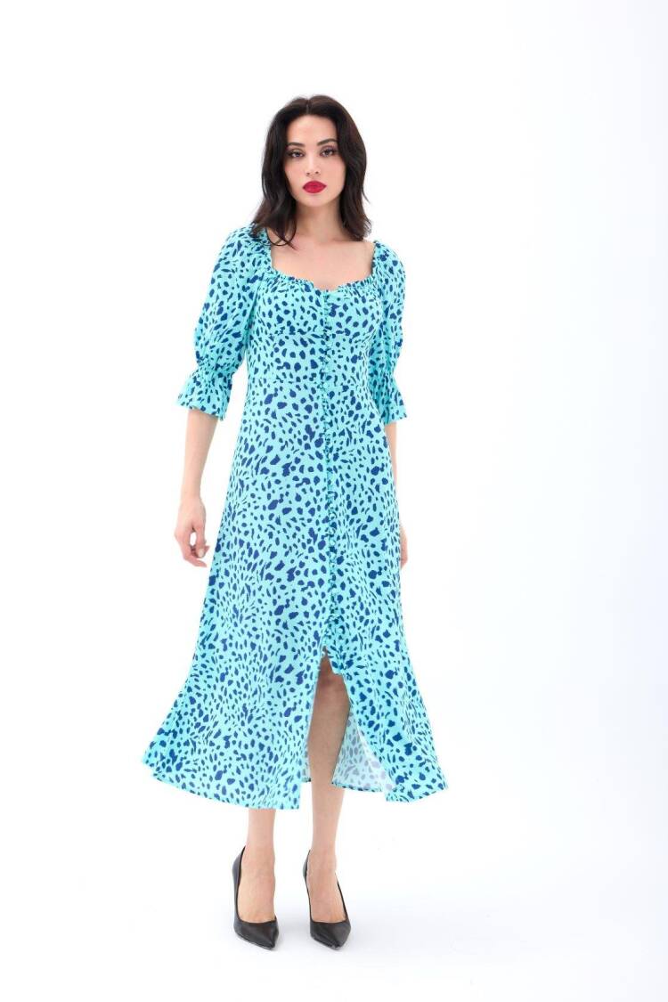 Animal Print Wrap Dress With Ruffle 3/4 Sleeves - Brand: Fame - Women's Clothing Wholesale - Globality Store