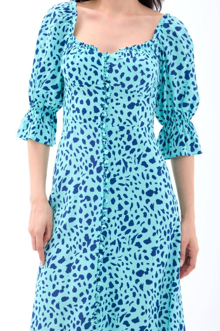 Animal Print Wrap Dress With Ruffle 3/4 Sleeves