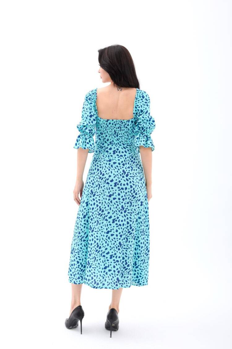 Animal Print Wrap Dress With Ruffle 3/4 Sleeves