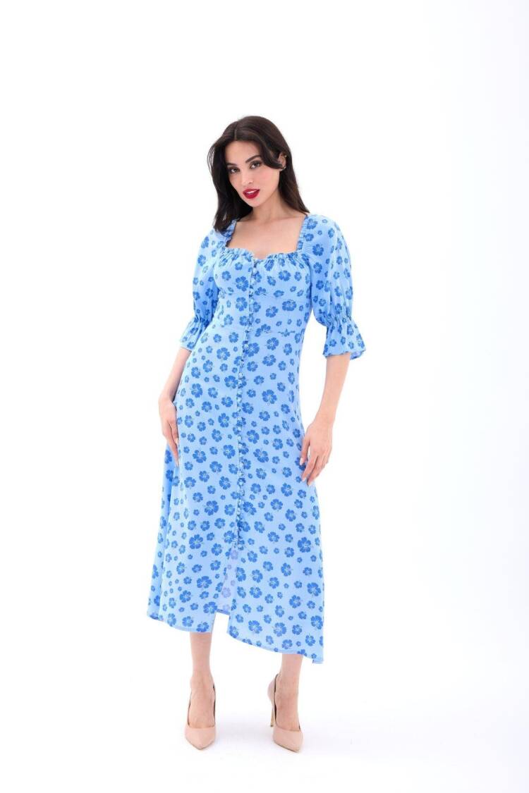 Floral Fit And Flare Midi Dress With Ruffle Sleeves - Brand: Fame - Women's Clothing Wholesale - Globality Store
