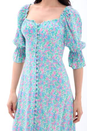 Fit And Flare Dress With Floral Ruffle Sleeves - Brand: Fame - Women's Clothing Wholesale - Globality Store