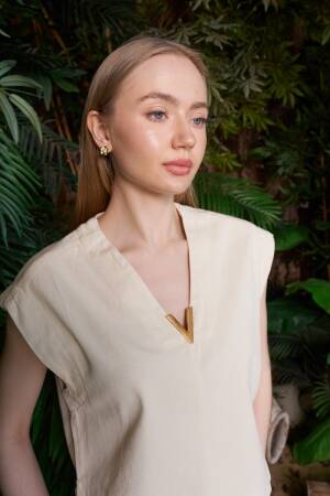 Beige Casual Elegant Modest Blouse - Brand: XLove - Women's Clothing Wholesale - Globality Store