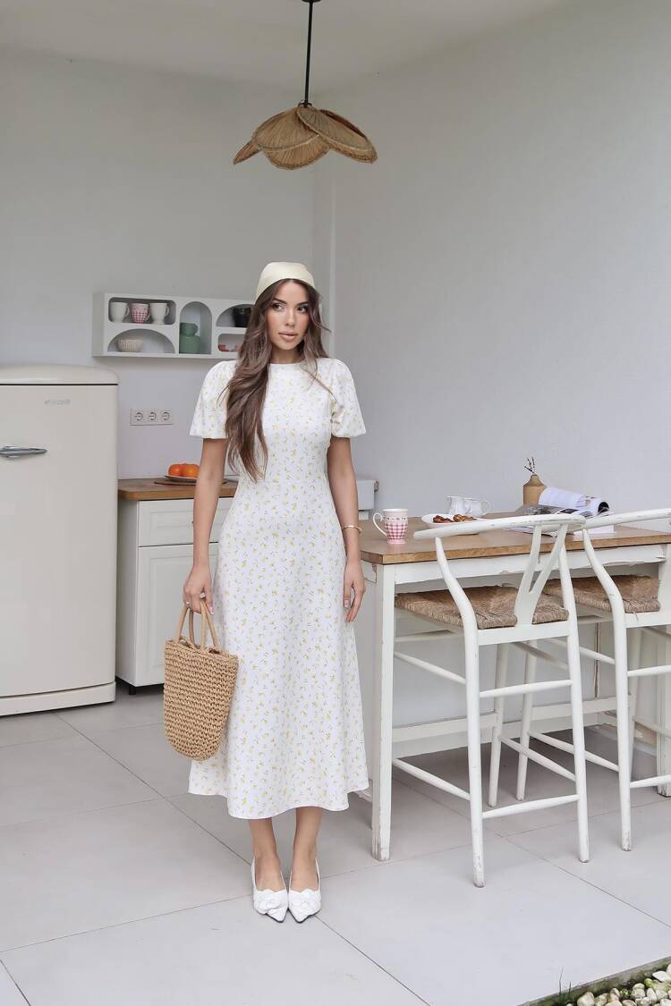 White Fit And Flare Floral Dress - Brand: Elisa - Women's Clothing Wholesale - Globality Store