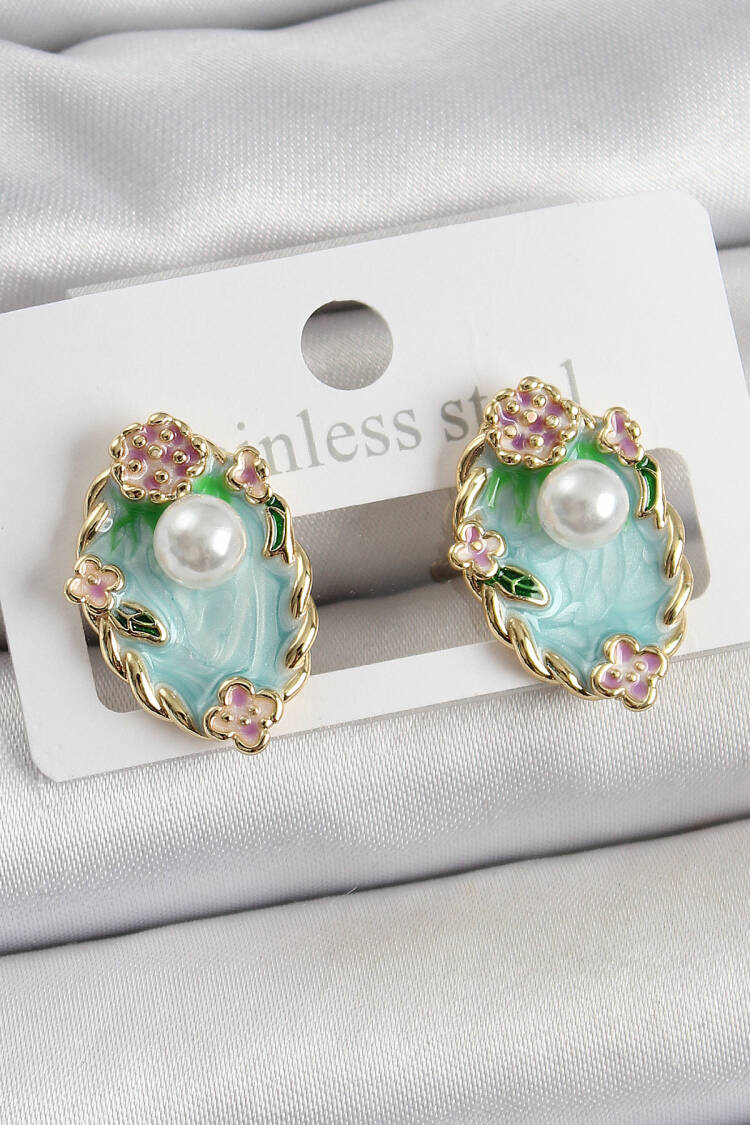 Elegant Green Earring With Floral And Marble Patterns - Brand: Ebijuteri - Women's Clothing Wholesale - Globality Store