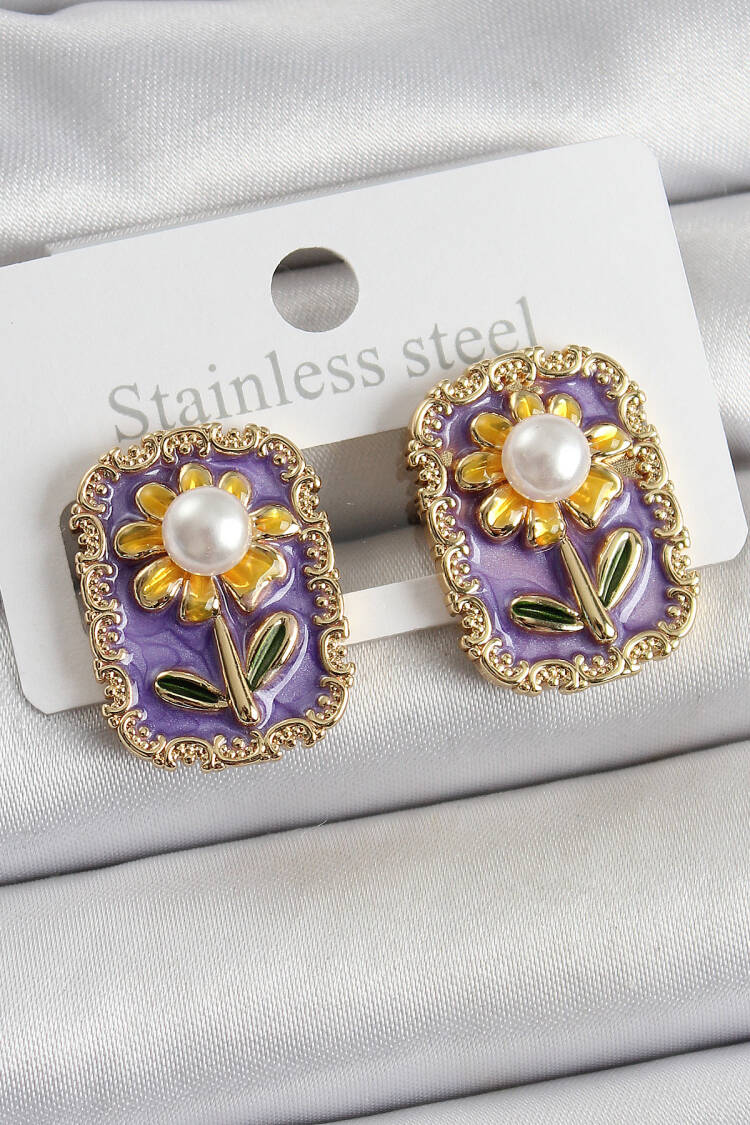 Purple Boho Earring With Floral Pattern - Brand: Ebijuteri - Women's Clothing Wholesale - Globality Store