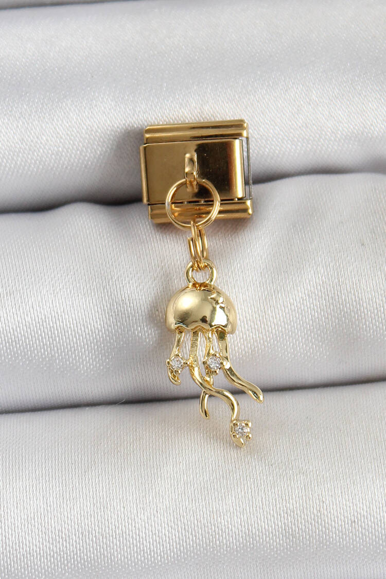 316l Steel Rocking Zircon Stone Jellyfish Model Gold Color Nomination Charm - Brand: Ebijuteri - Women's Clothing Wholesale - Globality Store
