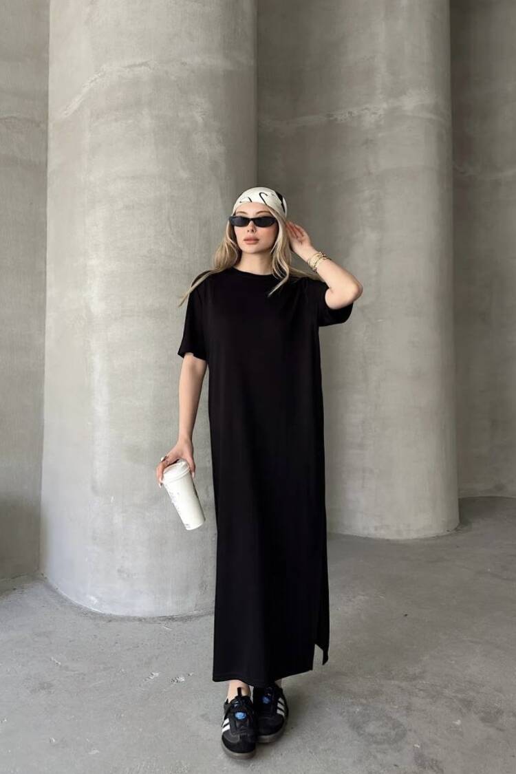 Black Casual Streetwear Maxi T-shirt Dress - Brand: Ezgi Nisantasi - Women's Clothing Wholesale - Globality Store