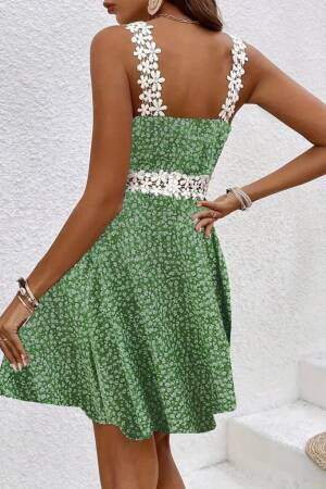 Green Floral A-Line Dress With V-Neck And Cap Sleeves - Brand: Janes - Women's Clothing Wholesale - Globality Store