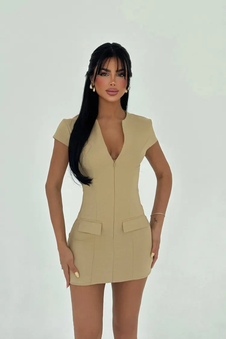 Sexy Elegant Beige Bodycon Mini Dress