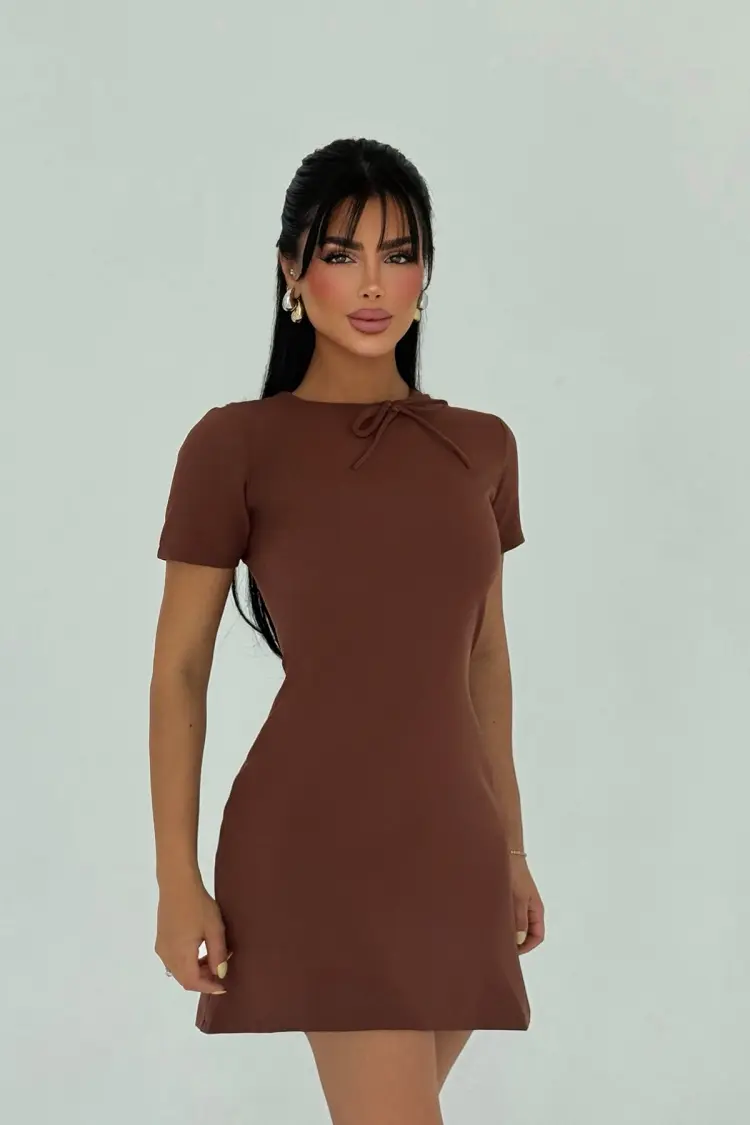 Elegant A-Line Mini Dress With Short Sleeves - Brand: EYYO ATELIER - Women's Clothing Wholesale - Globality Store