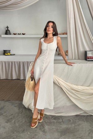 Elegant Beige Sleeveless Slip Dress With Square Neck - Brand: Ello - Women's Clothing Wholesale - Globality Store